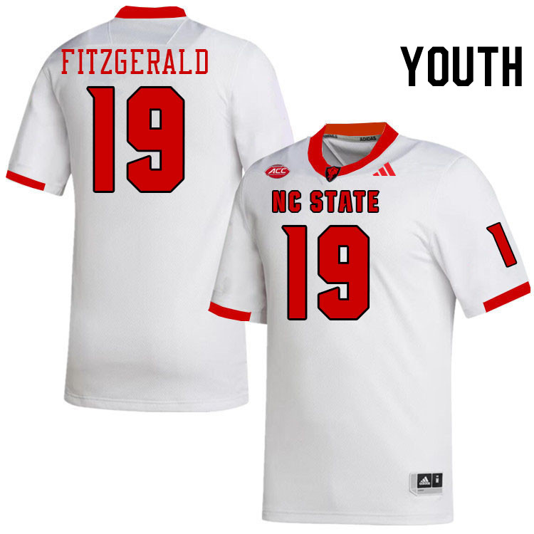 Youth #19 Bishop Fitzgerald NC State Wolfpack College Football Jerseys Stitched-White